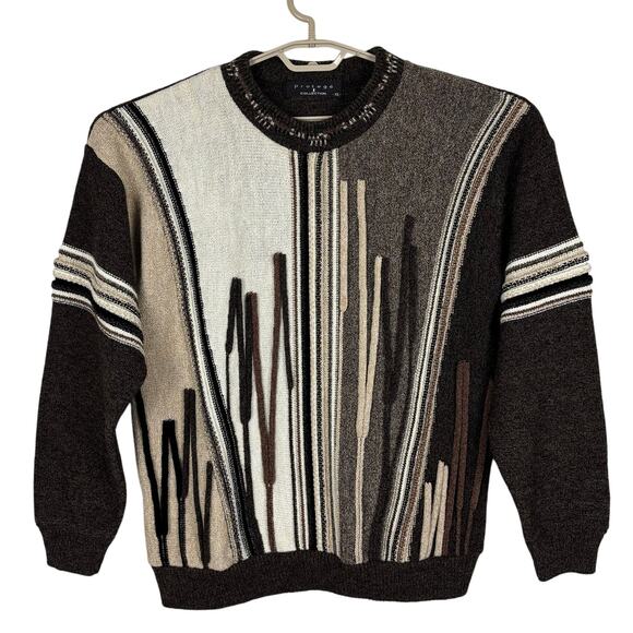 Protege Collection XL brown beige 3D knit sweater 90s Cosby Biggie Coogi style - Picture 1 of 8
